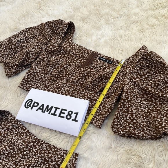 SHEIN Women’s Brown Puff Sleeve Crop Top & Midi Skirt Set Size S NWOT - Picture 5 of 12